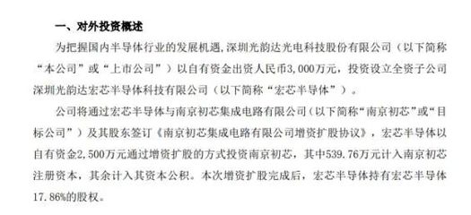 【企业动态】光韵达出资3000万元设立全资子公司 将在显示面板和芯片领域重点发力